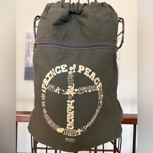 NWT Kerusso Prince of Peace Jesus Military Green 100% Cotton Drawstring Backpack